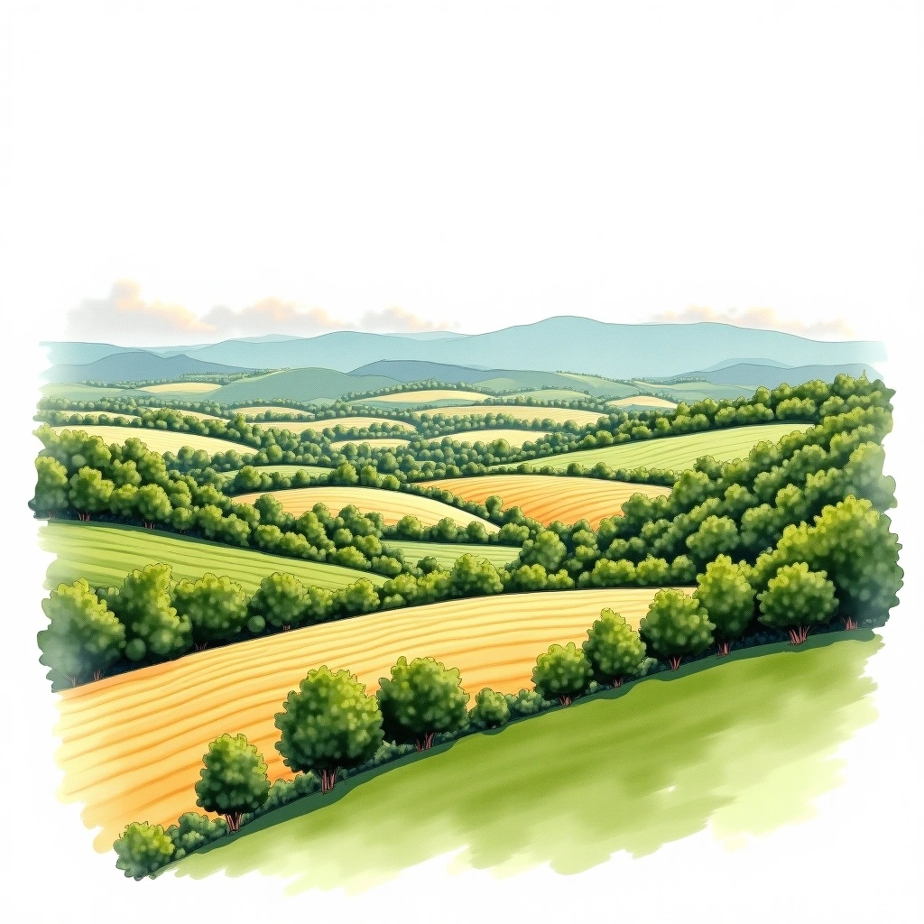 Beaujolais wine region — watercolor illustration