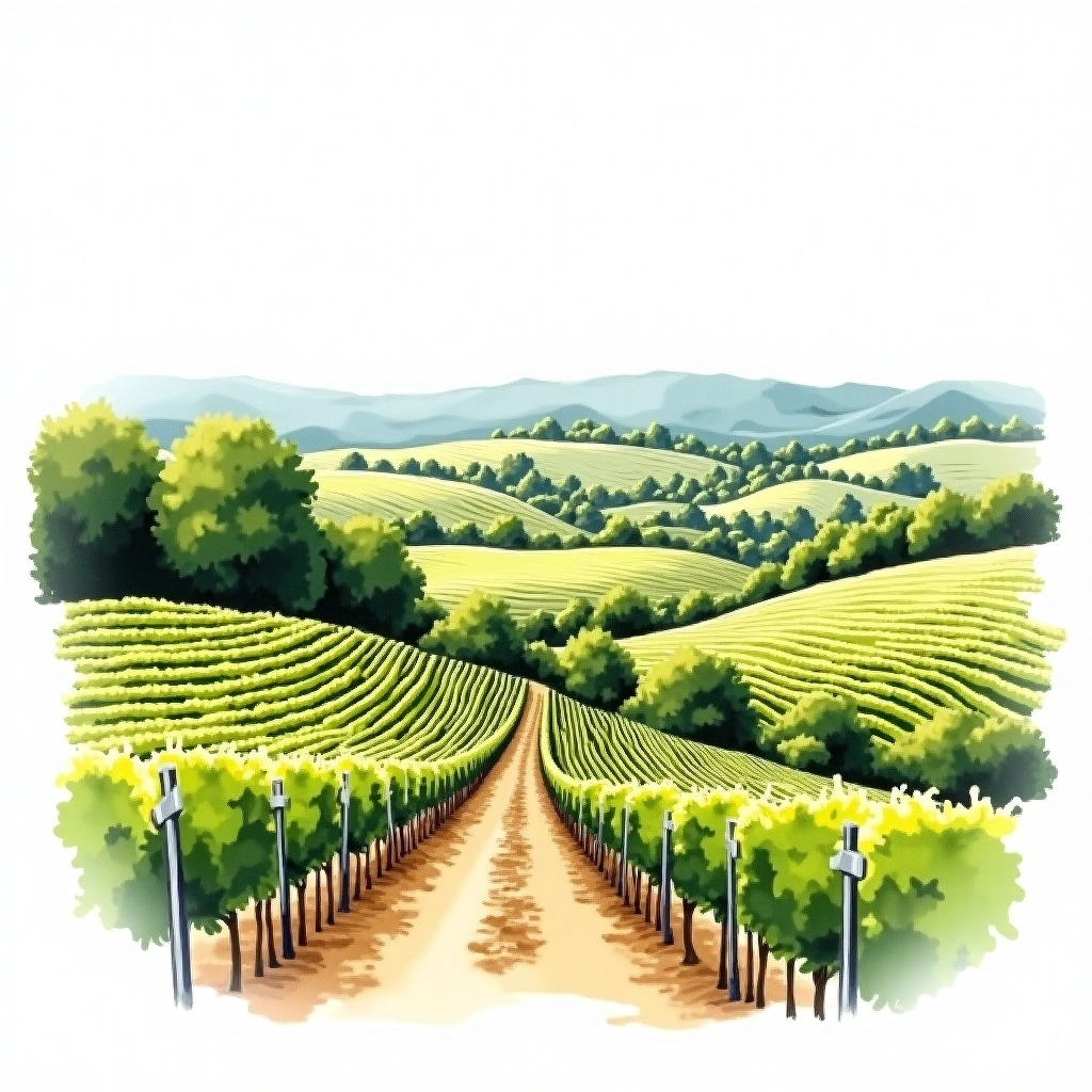 Bergerac wine region — watercolor illustration