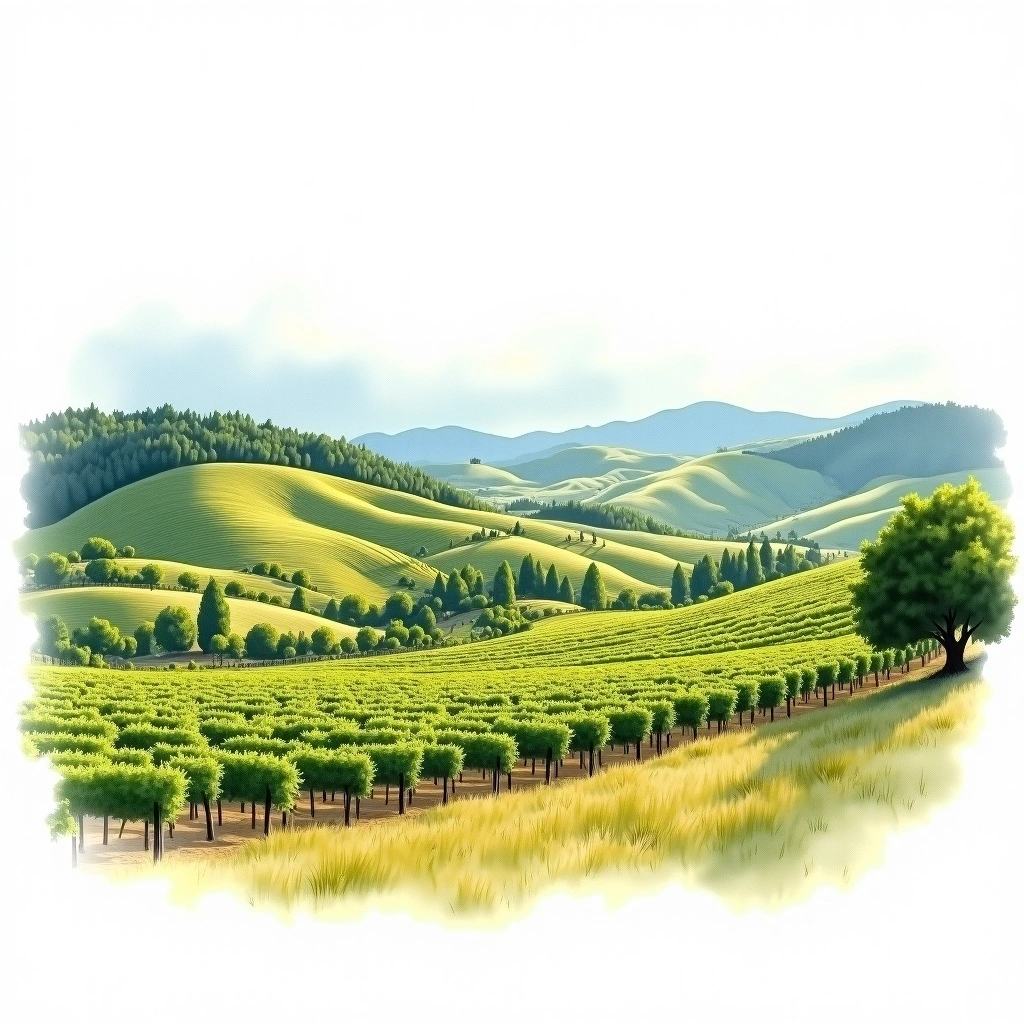 Bio-Bio Valley wine region — watercolor illustration