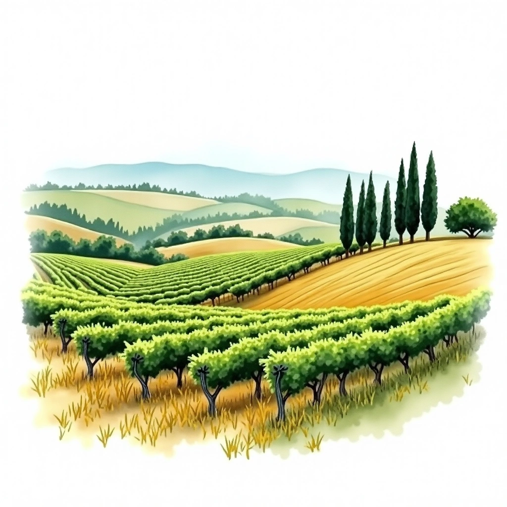Bolgheri wine region — watercolor illustration