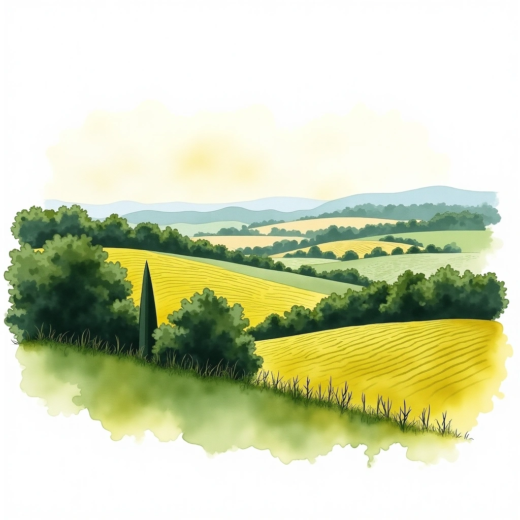 Bourgogne Hautes-Côtes de Nuits wine region — watercolor illustration