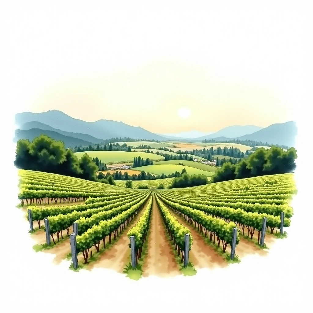 British Columbia wine region — watercolor illustration