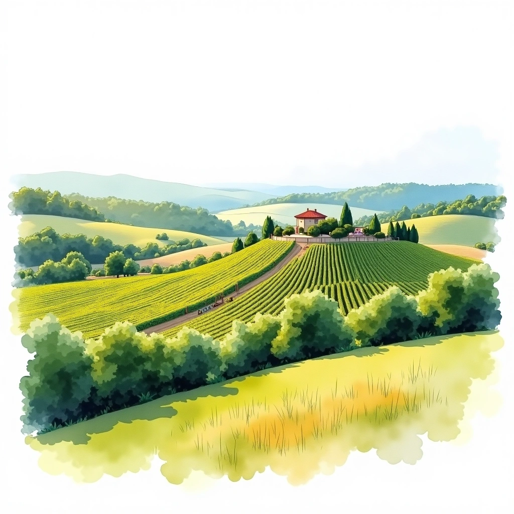 Brouilly wine region — watercolor illustration
