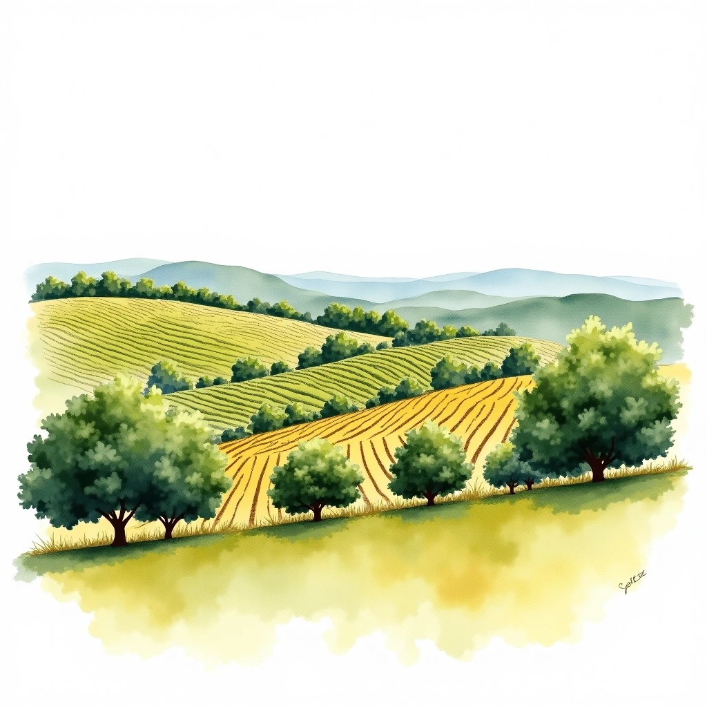 Cadillac-Côtes de Bordeaux wine region — watercolor illustration