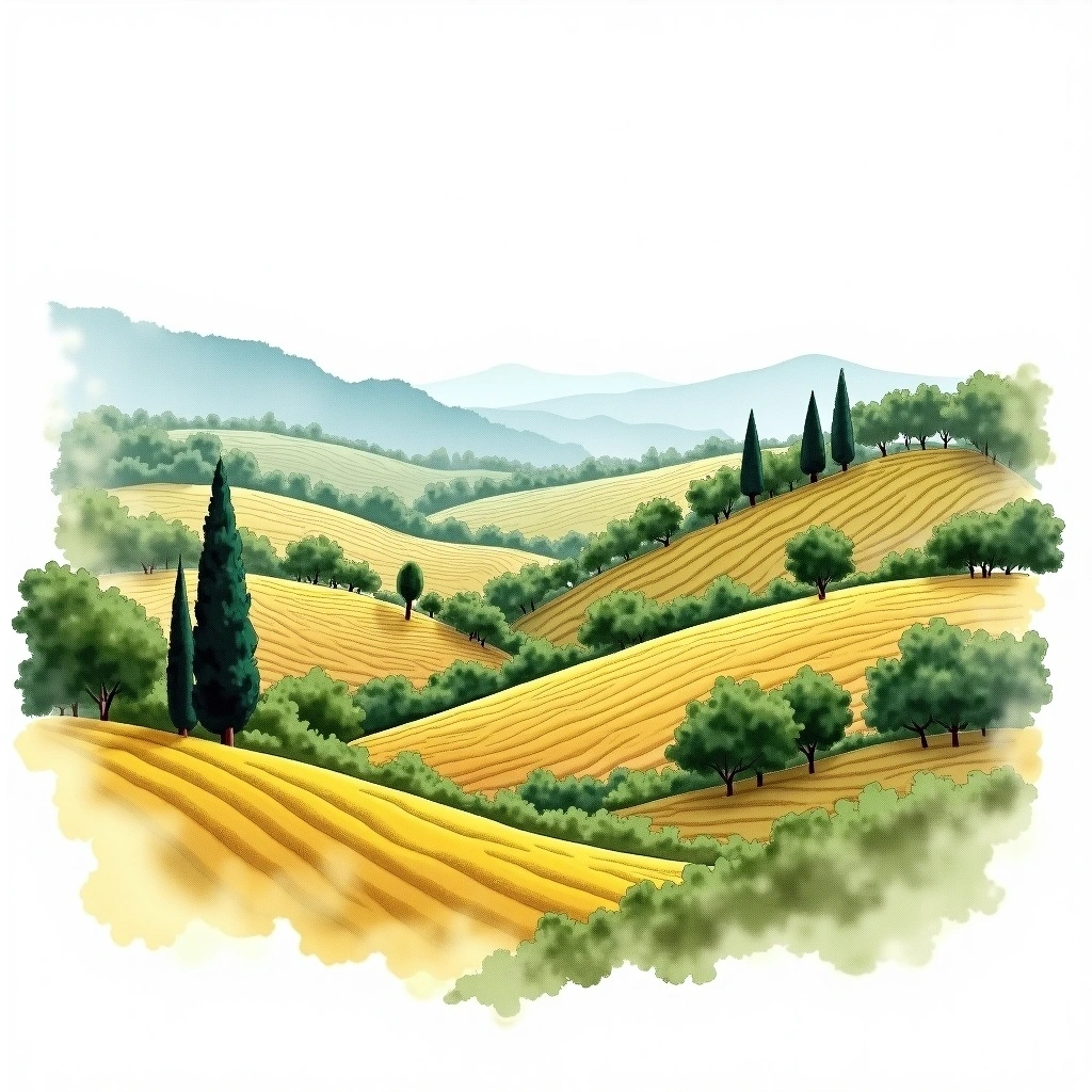 Calabria wine region — watercolor illustration