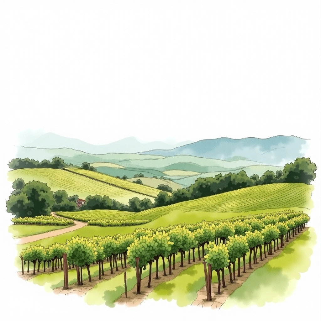 Calaveras County wine region — watercolor illustration