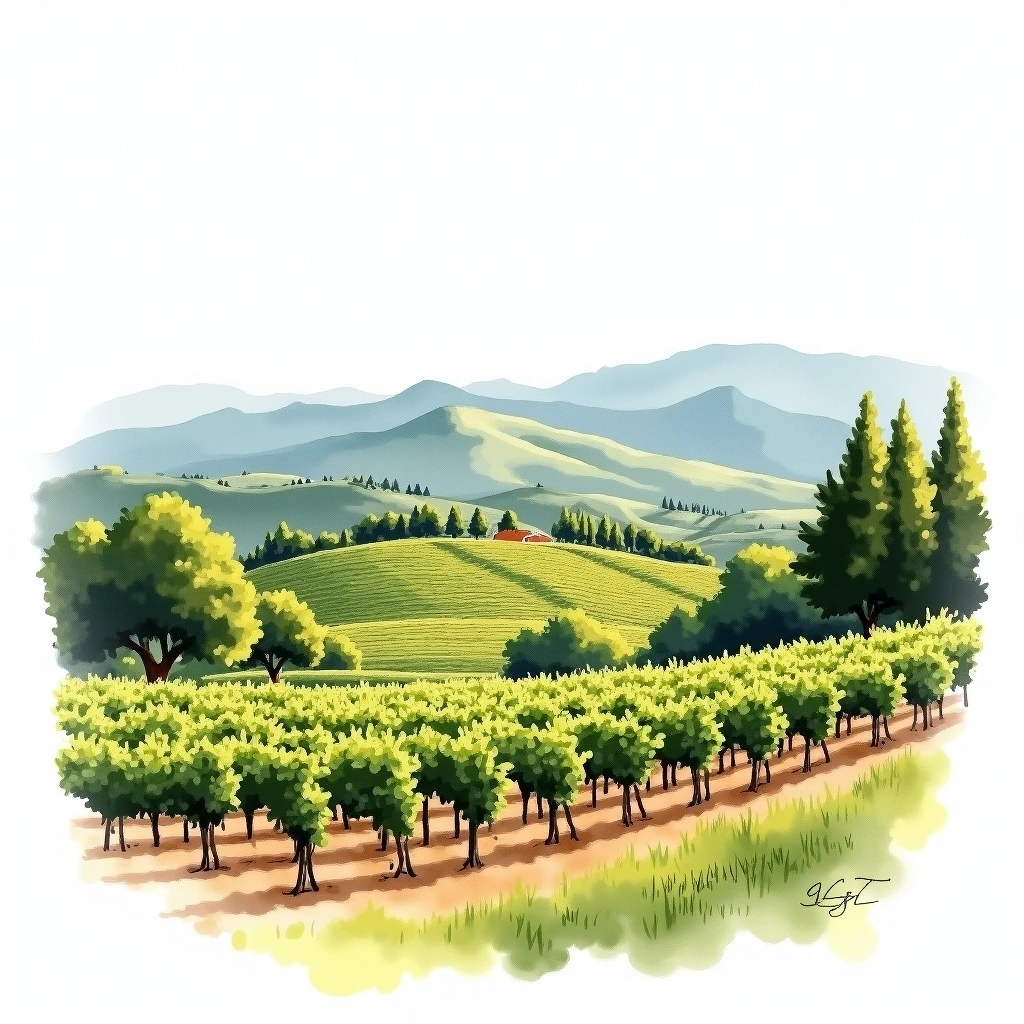Calistoga wine region — watercolor illustration
