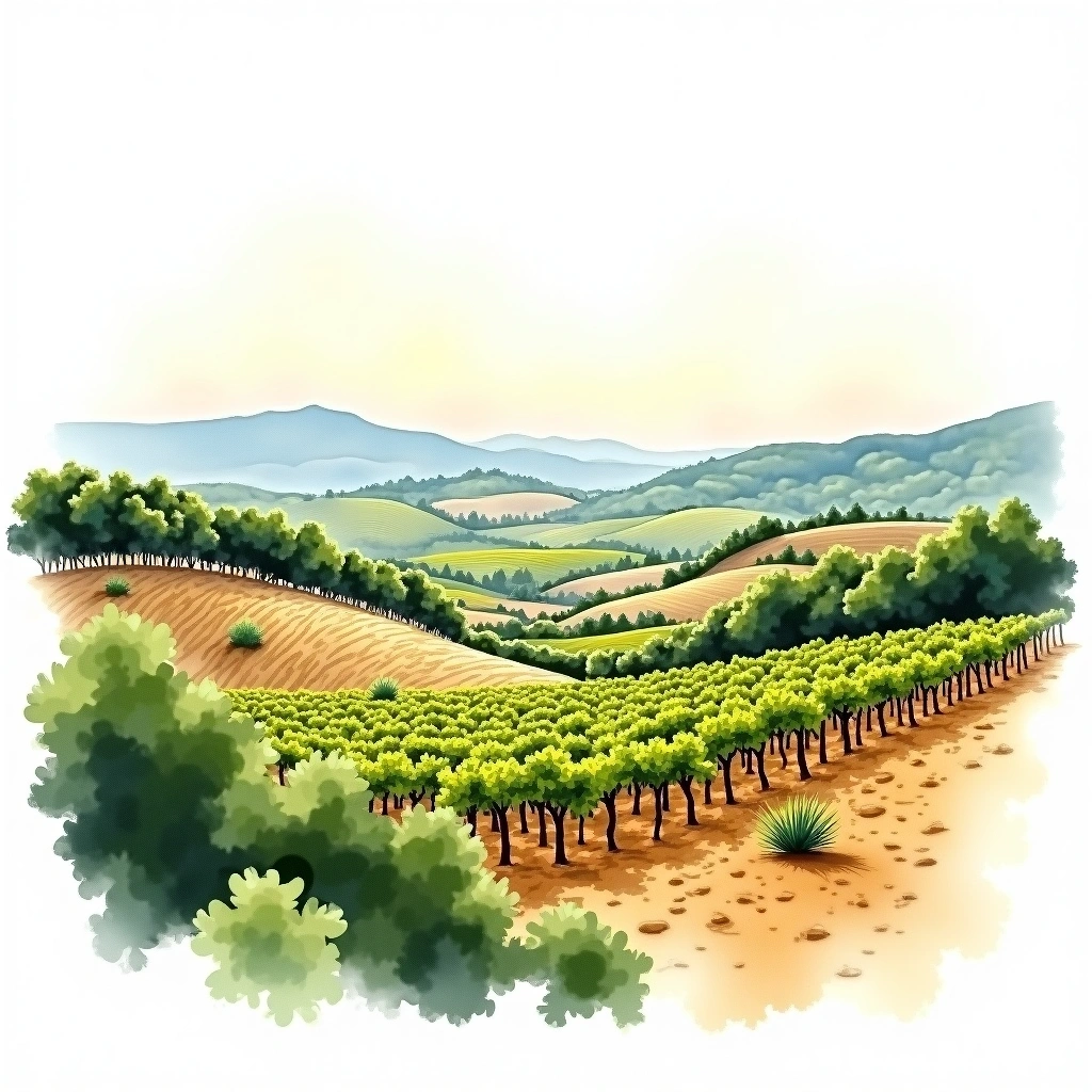 Cannonau di Sardegna wine region — watercolor illustration