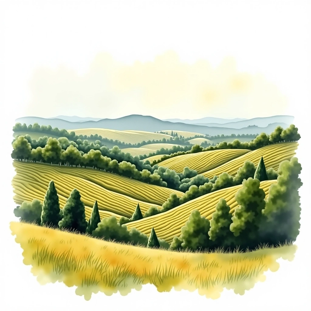 Canon-Fronsac wine region — watercolor illustration
