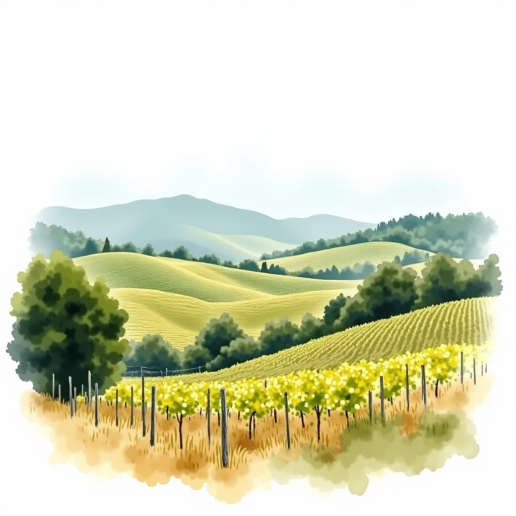 Lembah Carmel wine region — watercolor illustration