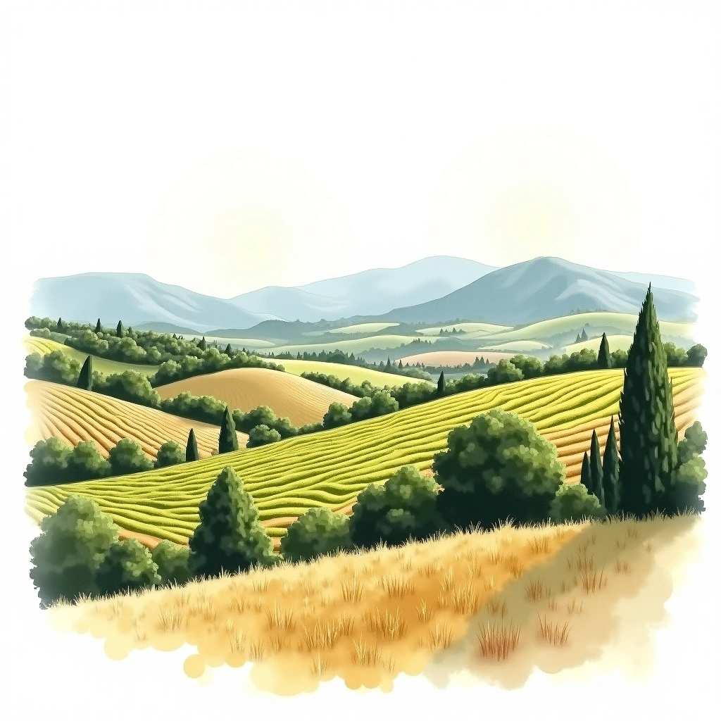 Carmelo wine region — watercolor illustration