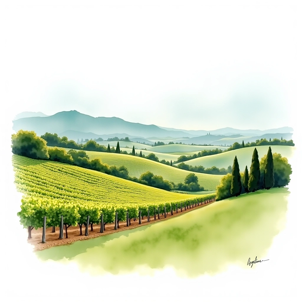Castel del Monte wine region — watercolor illustration