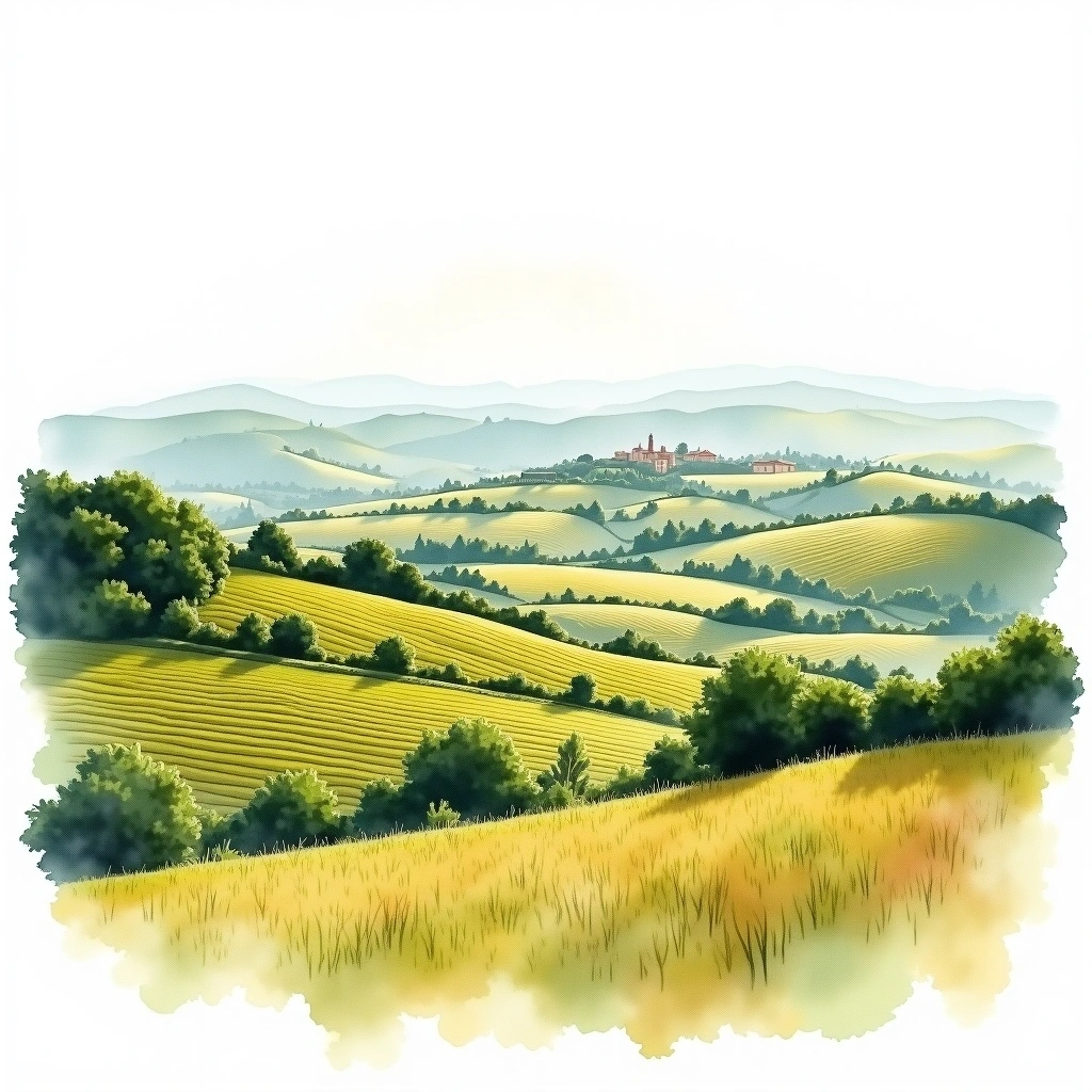 Castillon-Côtes de Bordeaux wine region — watercolor illustration