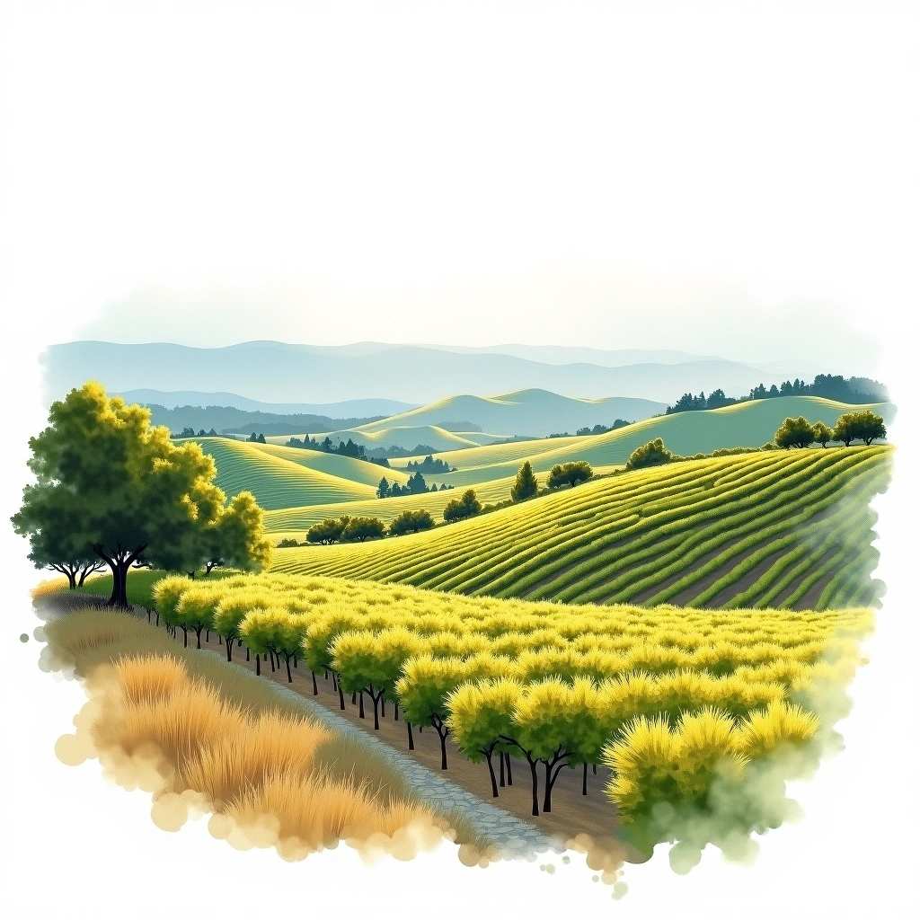 Central Coast wine region — watercolor illustration