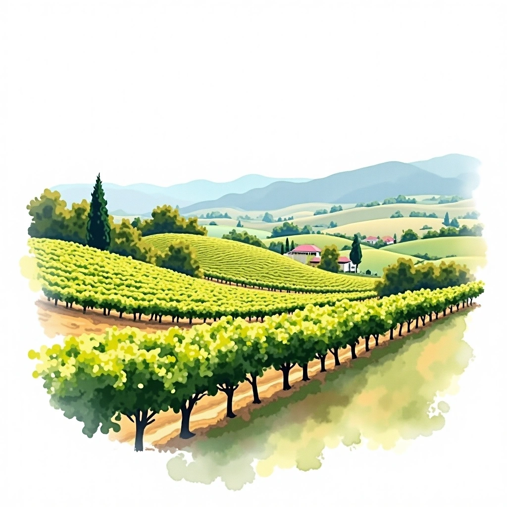 Central Valley (CL) wine region — watercolor illustration