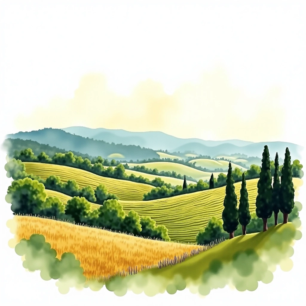 Cerasuolo di Vittoria wine region — watercolor illustration