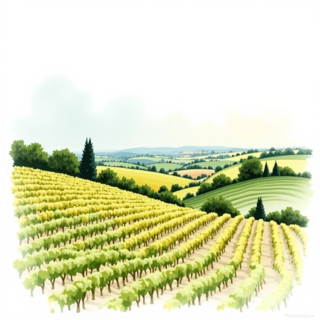 Chablis 1er Cru 'Fourchaume' wine region — watercolor illustration