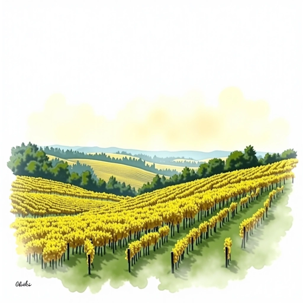 Chablis Grand Cru 'Bougros' wine region — watercolor illustration