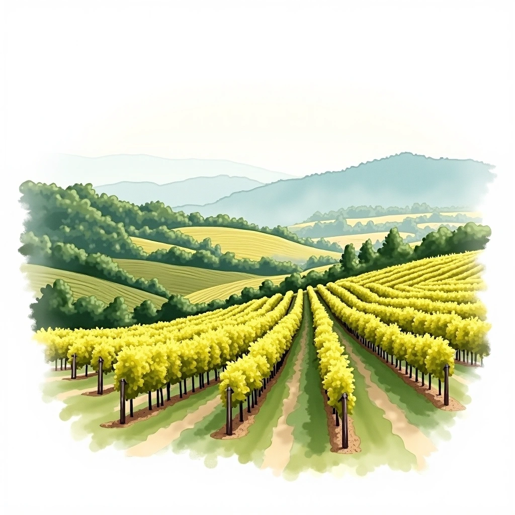 Champagne Grand Cru 'Bouzy' wine region — watercolor illustration