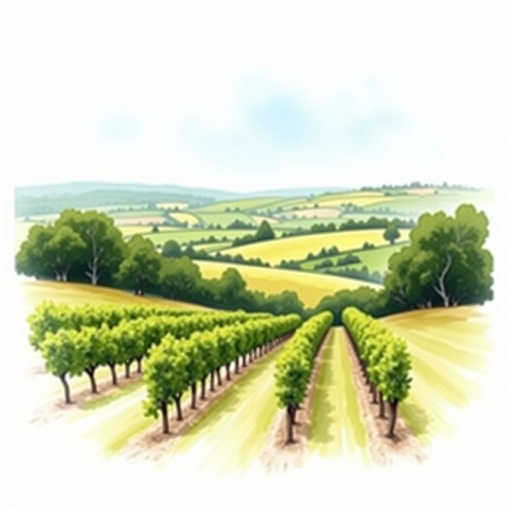 แชมเปญ กรองกรู 'ชุยยี' wine region — watercolor illustration