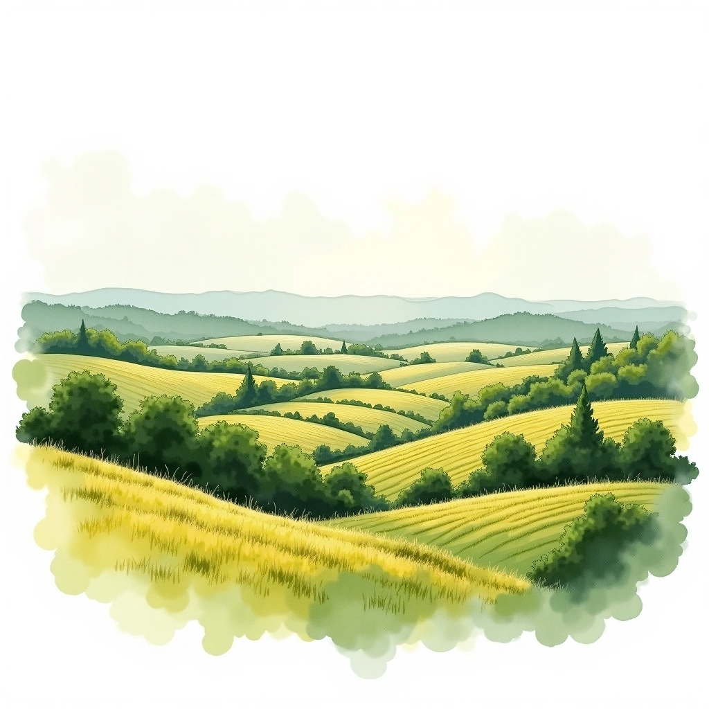 Champagne Grand Cru 'Le Mesnil-sur-Oger' wine region — watercolor illustration