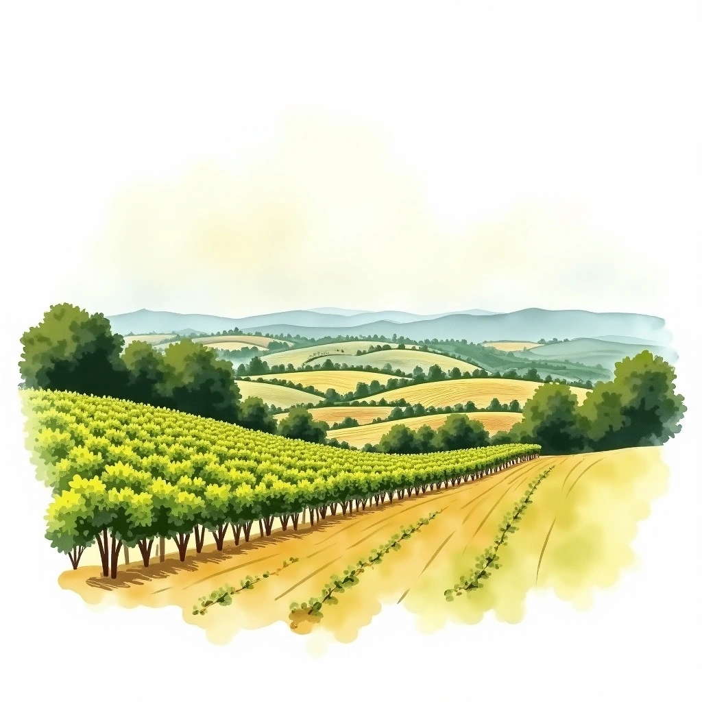 Chassagne-Montrachet 1er Cru 'Les Chenevottes' wine region — watercolor illustration