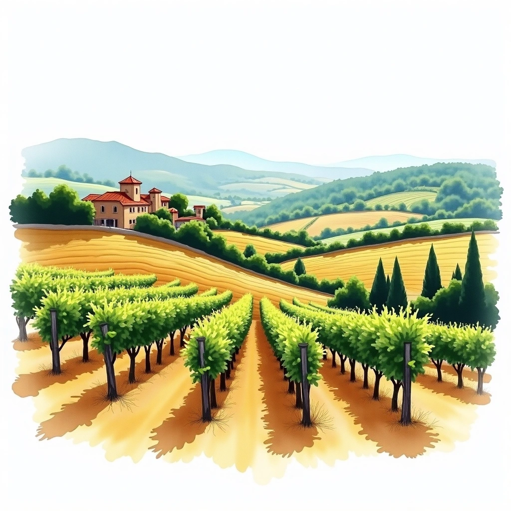 Châteauneuf-du-Pape wine region — watercolor illustration