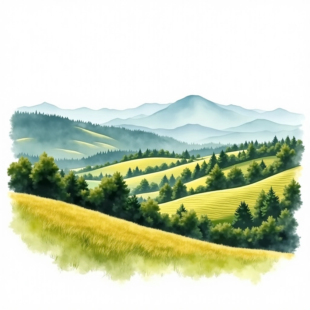 Chehalem Mountains wine region — watercolor illustration