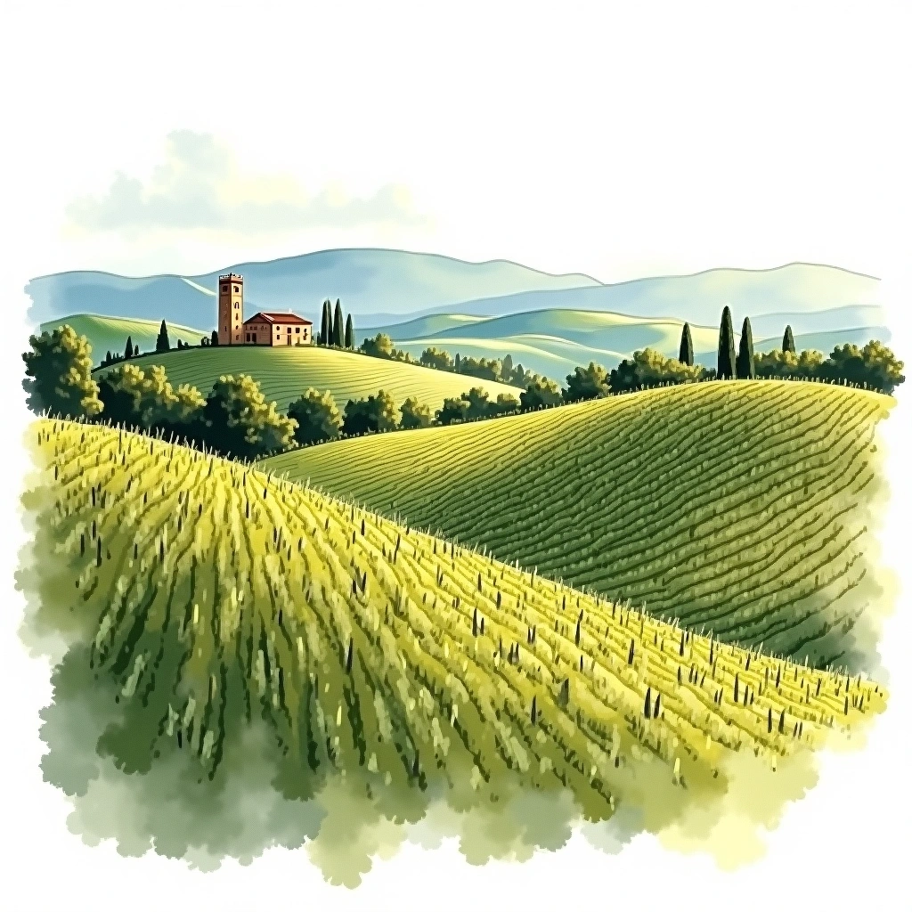 Chianti Classico wine region — watercolor illustration