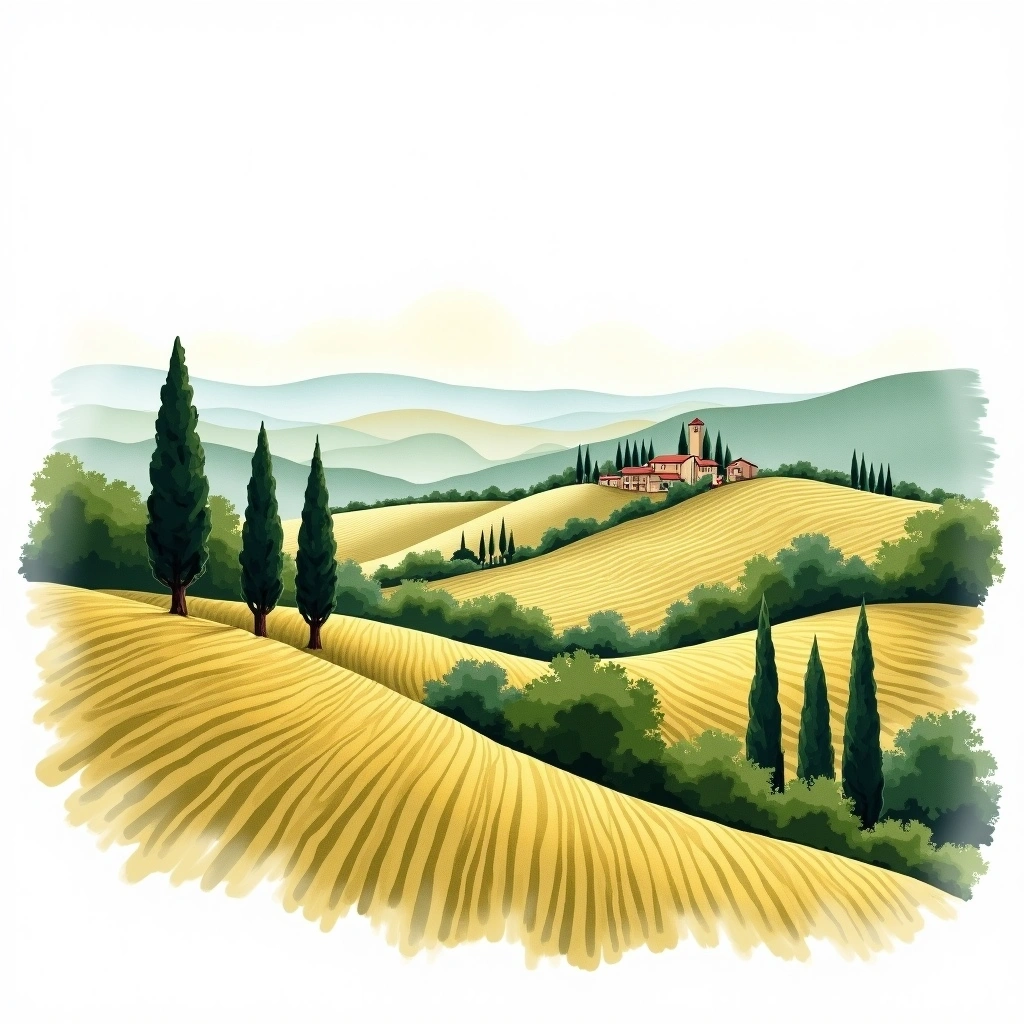 Chianti Colli Senesi wine region — watercolor illustration