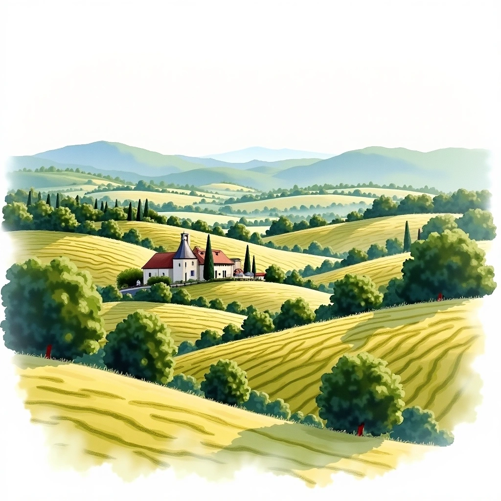 Chinon wine region — watercolor illustration