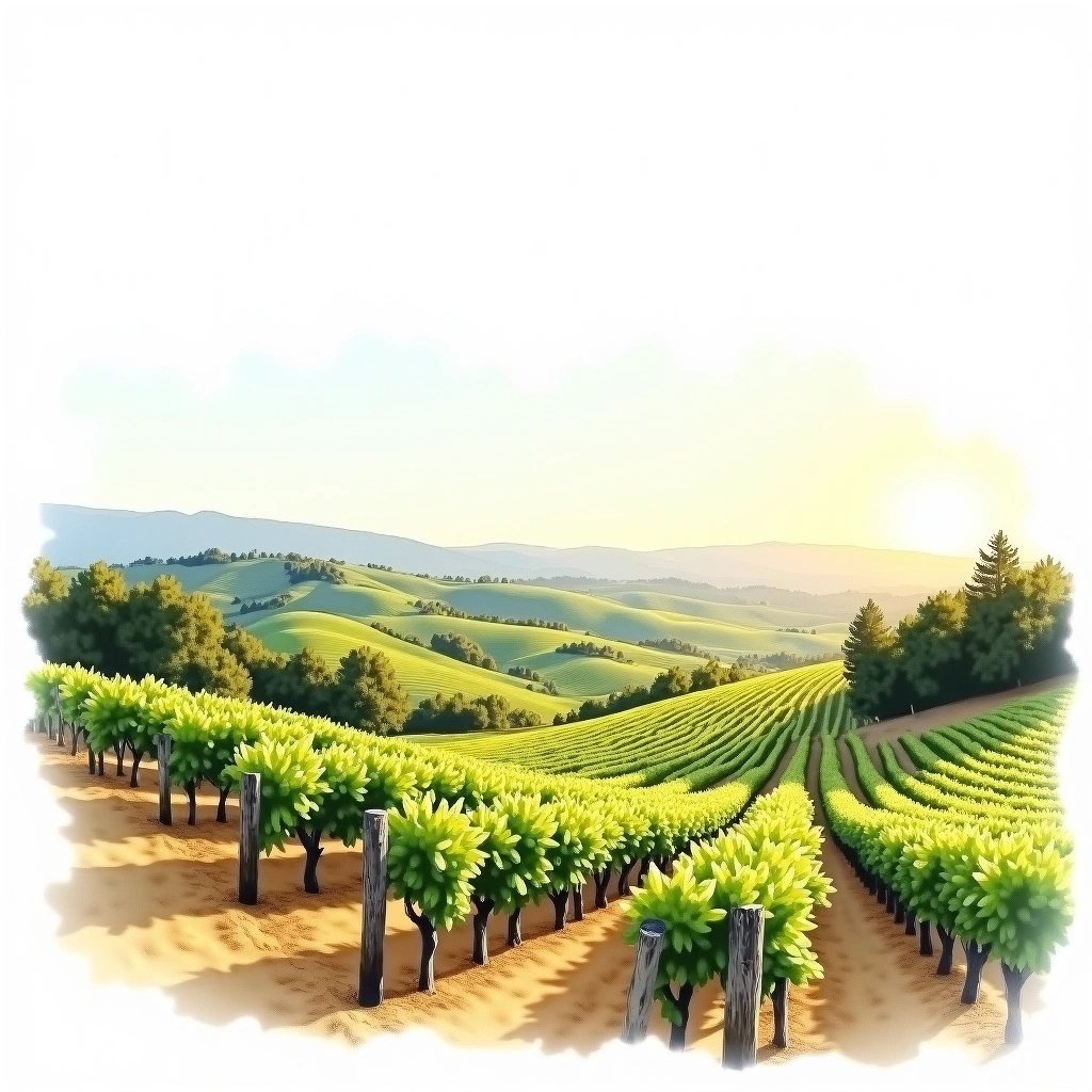 Clarksburg wine region — watercolor illustration