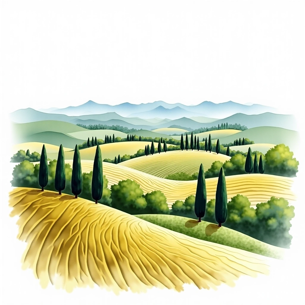 Colli della Toscana Centrale wine region — watercolor illustration