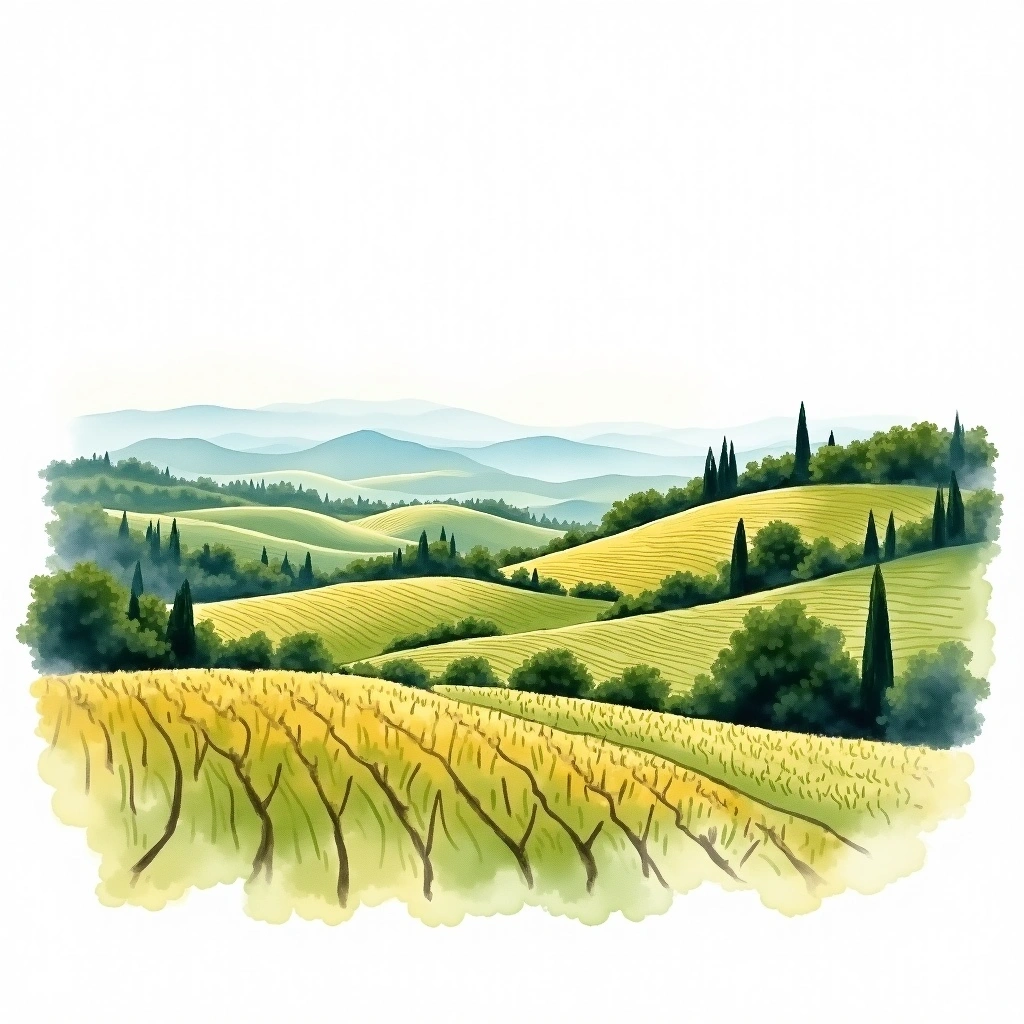 Colli Piacentini wine region — watercolor illustration