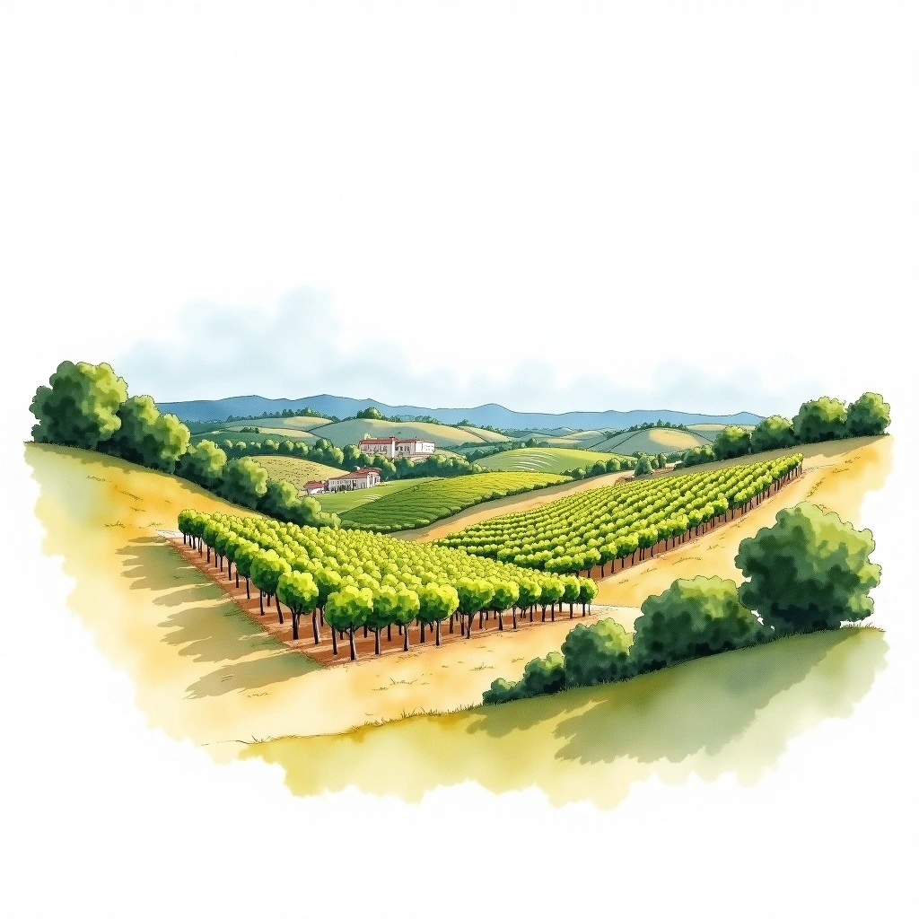Collioure wine region — watercolor illustration