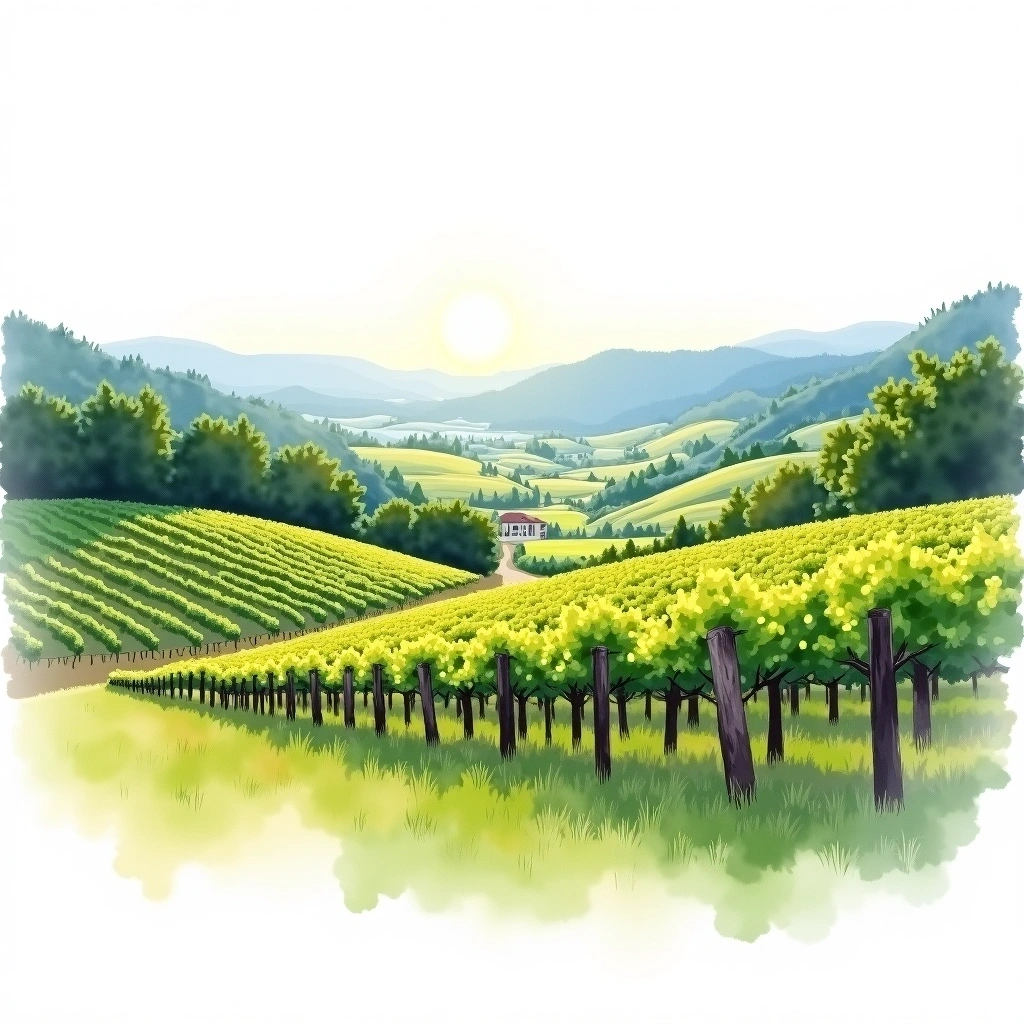 Columbia Gorge Washington wine region — watercolor illustration