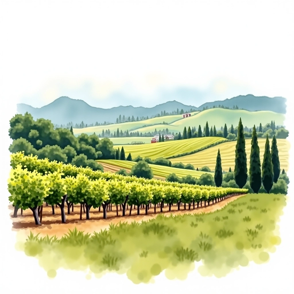 Columbia Valley Oregon wine region — watercolor illustration