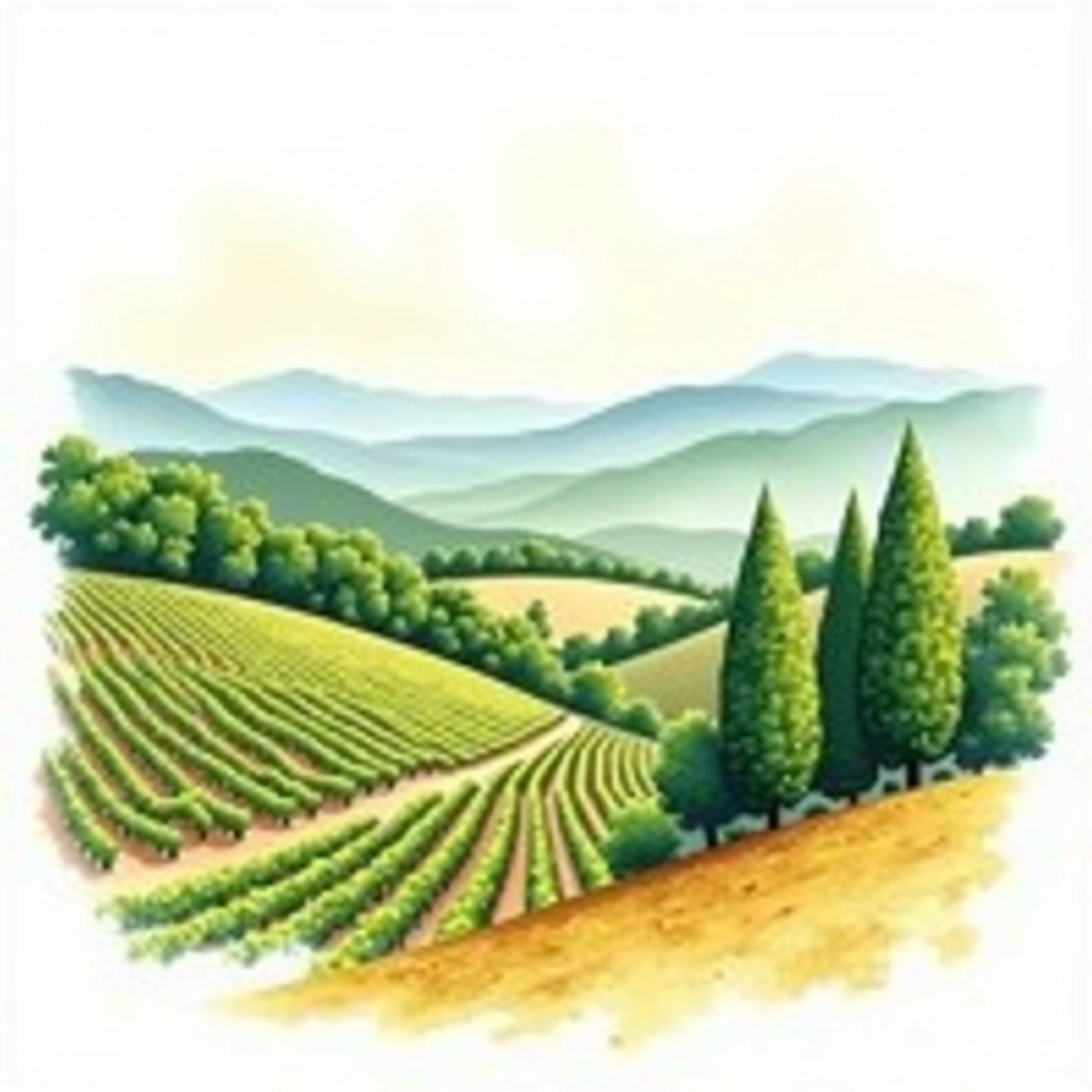 Conegliano-Valdobbiadene Prosecco Superiore wine region — watercolor illustration