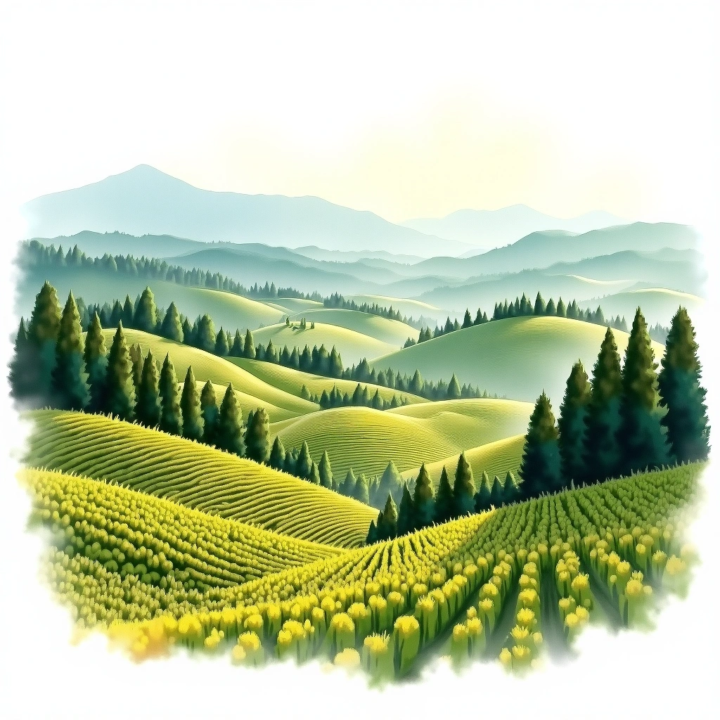 Conegliano-Valdobbiadene Prosecco wine region — watercolor illustration