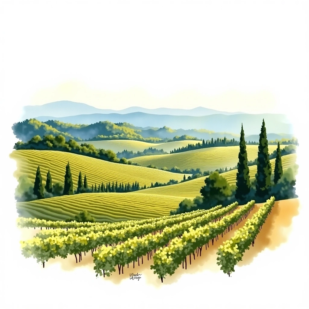 Contra Costa County wine region — watercolor illustration