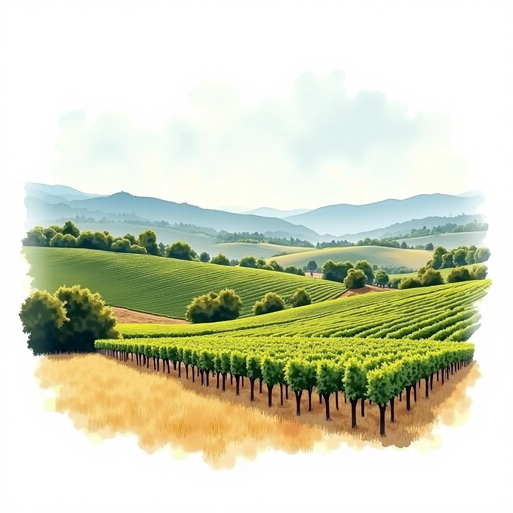 Coombsville wine region — watercolor illustration