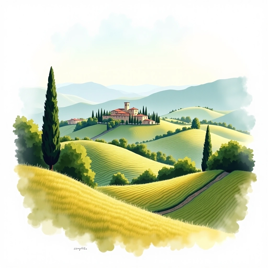 Cortona wine region — watercolor illustration