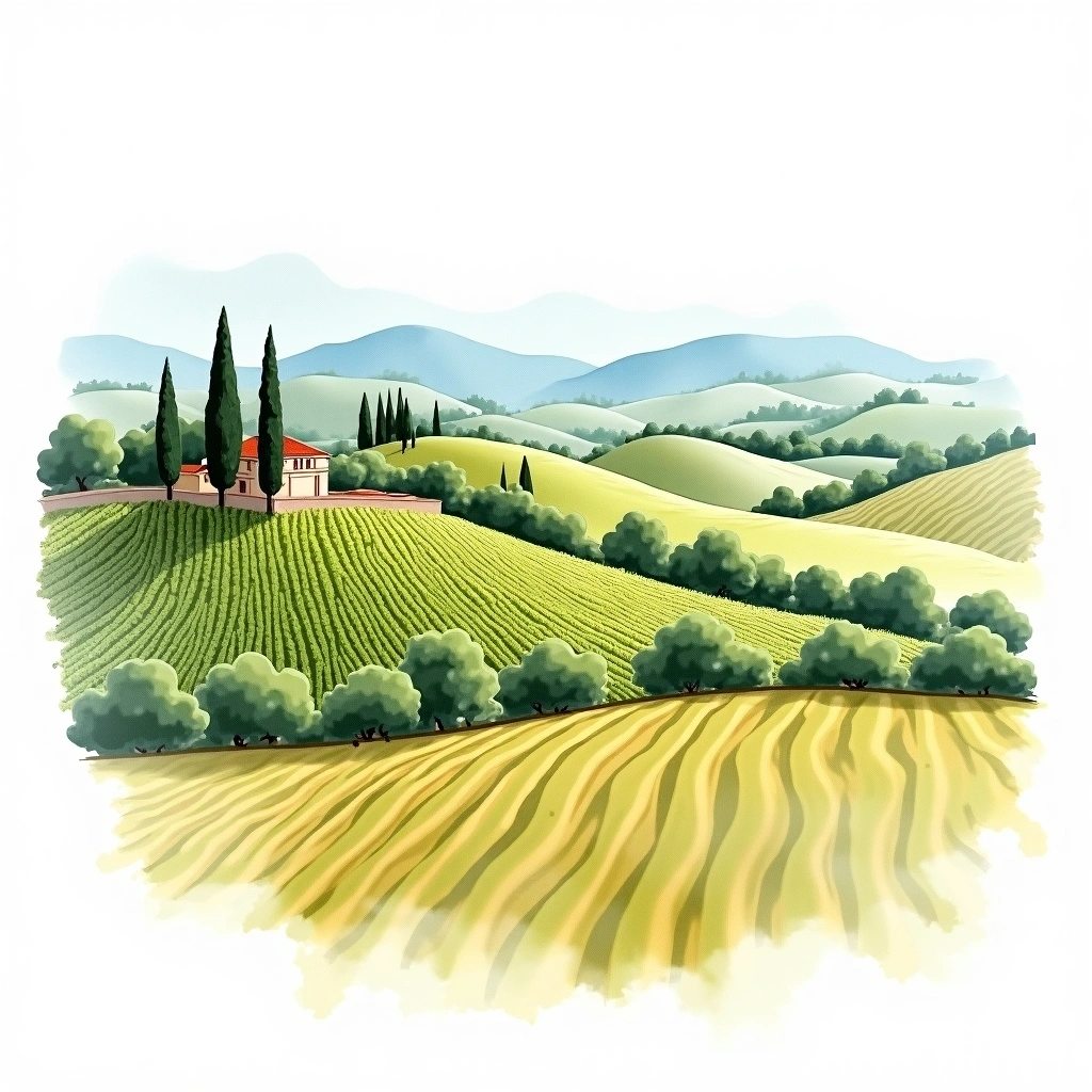 Costa Toscana wine region — watercolor illustration