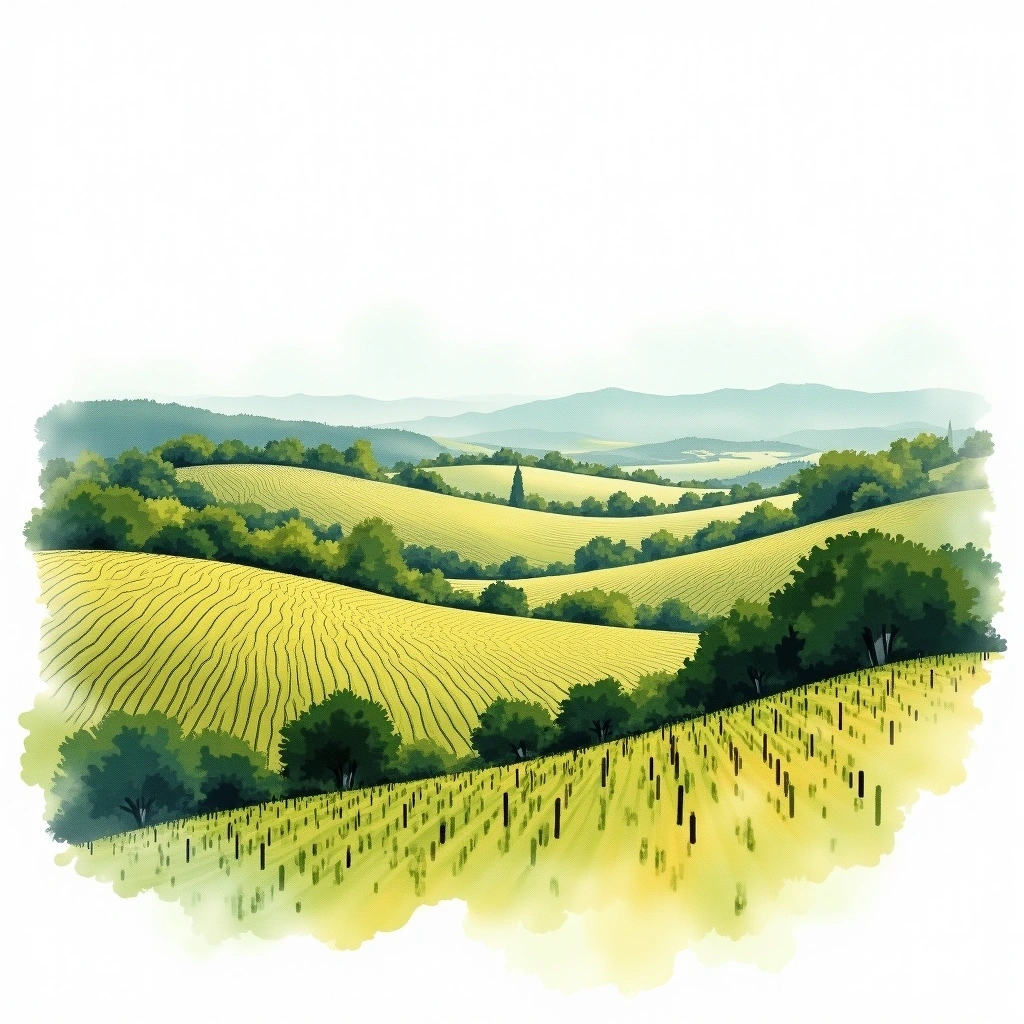 Côte de Brouilly wine region — watercolor illustration