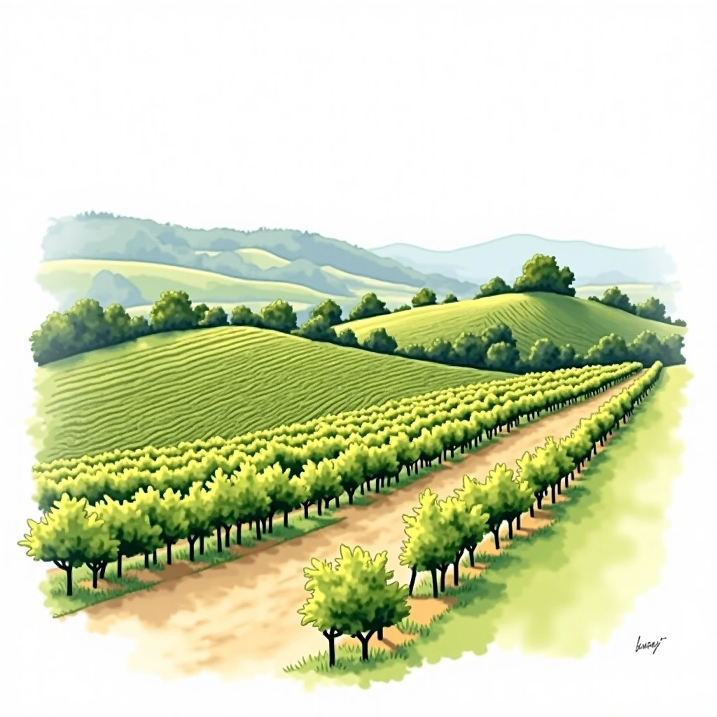 कोत दे न्यूई विलाज wine region — watercolor illustration