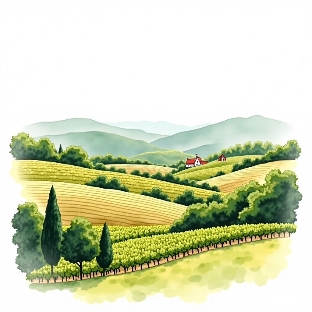Côte de Nuits wine region — watercolor illustration