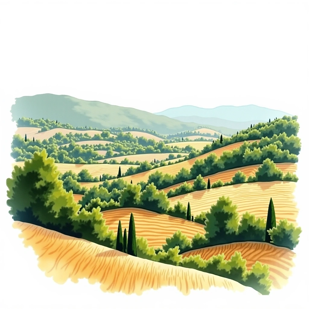Coteaux Varois en Provence wine region — watercolor illustration