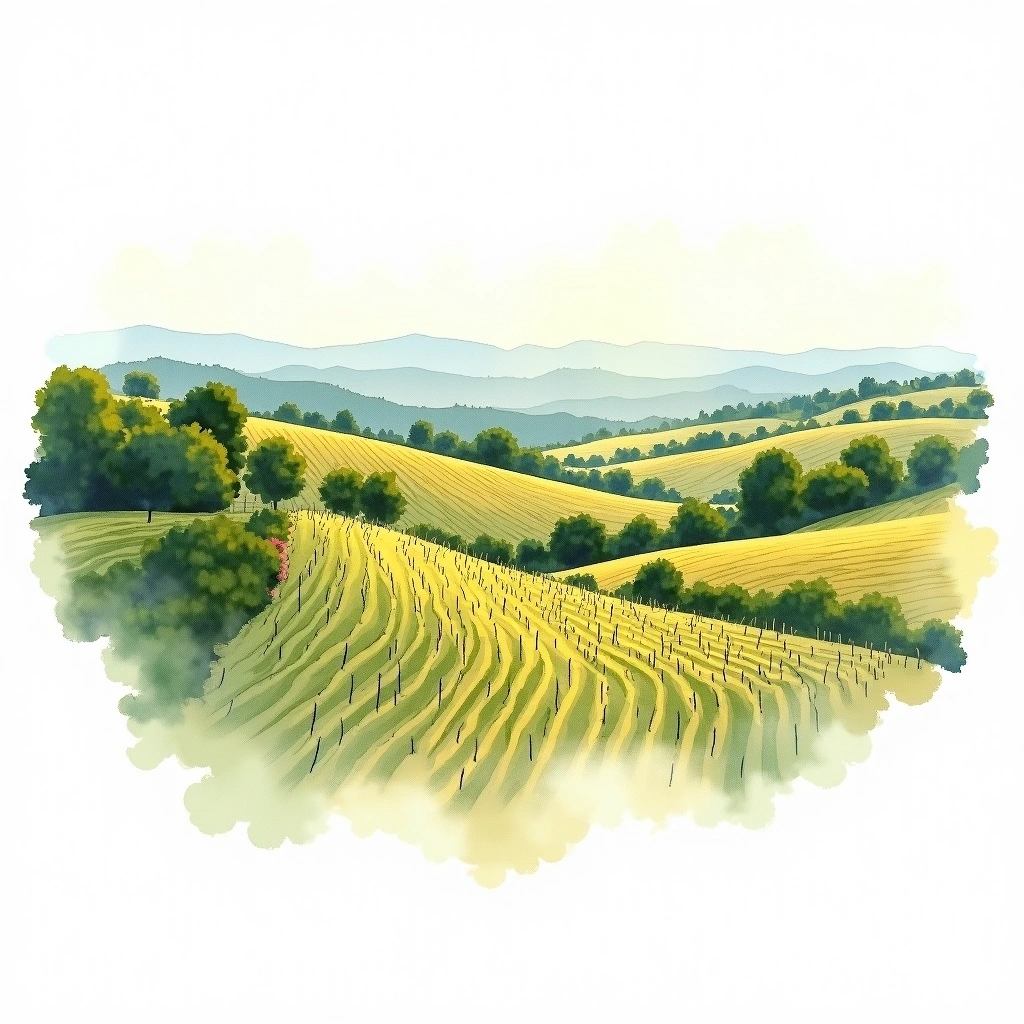 Côtes Catalanes wine region — watercolor illustration
