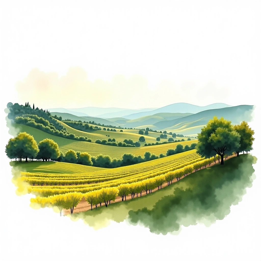 Côtes-du-Rhône-Villages wine region — watercolor illustration