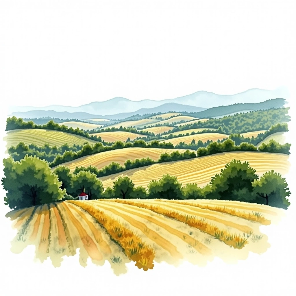 Côtes du Roussillon Villages wine region — watercolor illustration